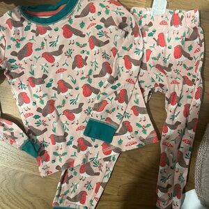 Mini Boden Bird Print Pajama Set - Pink and Red